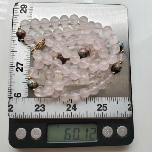 14k Clasp Spacers Rose Quartz Beaded Single Strand Cloisonne Necklace - Picture 14 of 14